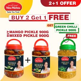 2+1 Offer - 1 Mango Pickle 900g | 1 Green Chilli Pickle 900g | 1 Mixed Pickle 900g | 900g each Pack of 3