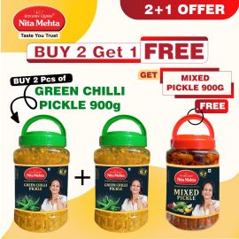 2+1 Offer - 2 Green Chilli Pickle 900g | 1 Mixed Pickle 900g | 900g each Pack of 3