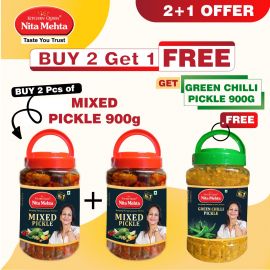 2+1 Offer - 2 Mixed Pickle 900g | 1 Green Chilli Pickle 900g | 900g each Pack of 3