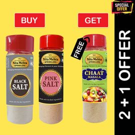 2+1 Combo Offer | Buy Black Salt Sprinkler 150g and Pink Salt  Sprinkler 150g - Get FREE Chaat Masala Sprinkler 90g