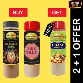 2+1 Combo Offer | Buy Premium Dal Makhani Masala Bottle 90g and Pink Salt Sprinkler 150g - Get FREE Chaat Masala Sprinkler 90g