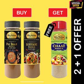 2+1 Combo Offer | Buy Premium Pav Bhaji Masala Bottle 90g and Biryani Masala 90g - Get FREE Chaat Masala Sprinkler 90g