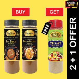 2+1 Combo Offer | Buy Premium Pav Bhaji Masala Bottle 90g and Butter Chicken Masala 90g - Get FREE Chaat Masala Sprinkler 90g