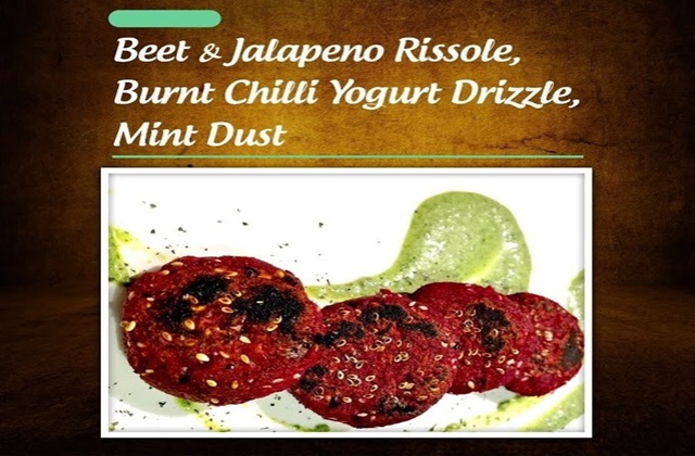 Beet & Jalapeno Rissole, Burnt Chilli Yogurt Drizzle, Mint Dust