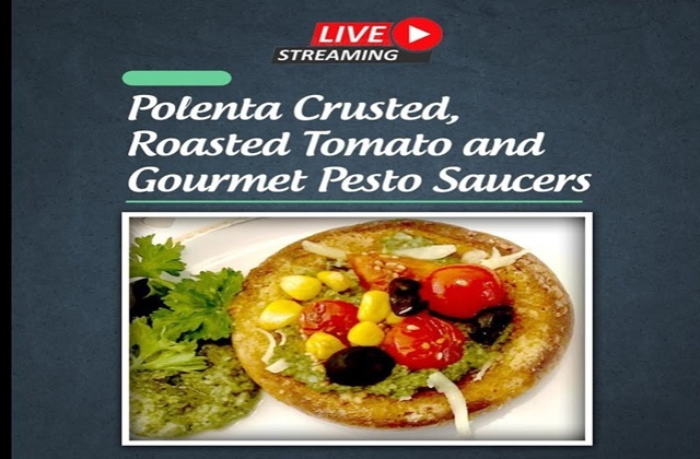 Polenta Crusted, Roasted Tomato and Gourmet Pesto Saucers